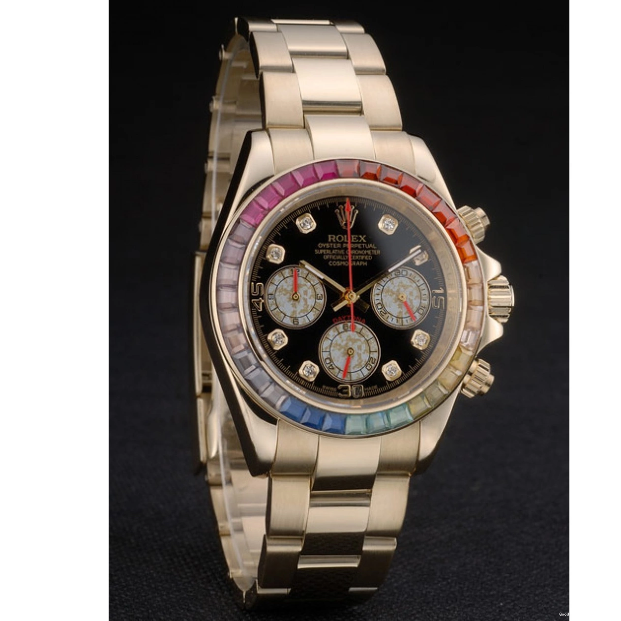 Rolex copies cheap Crystals Cosmograph Gold Rolex Black Rainbow Rose Strap Daytona Bezel Dial 80251 0817